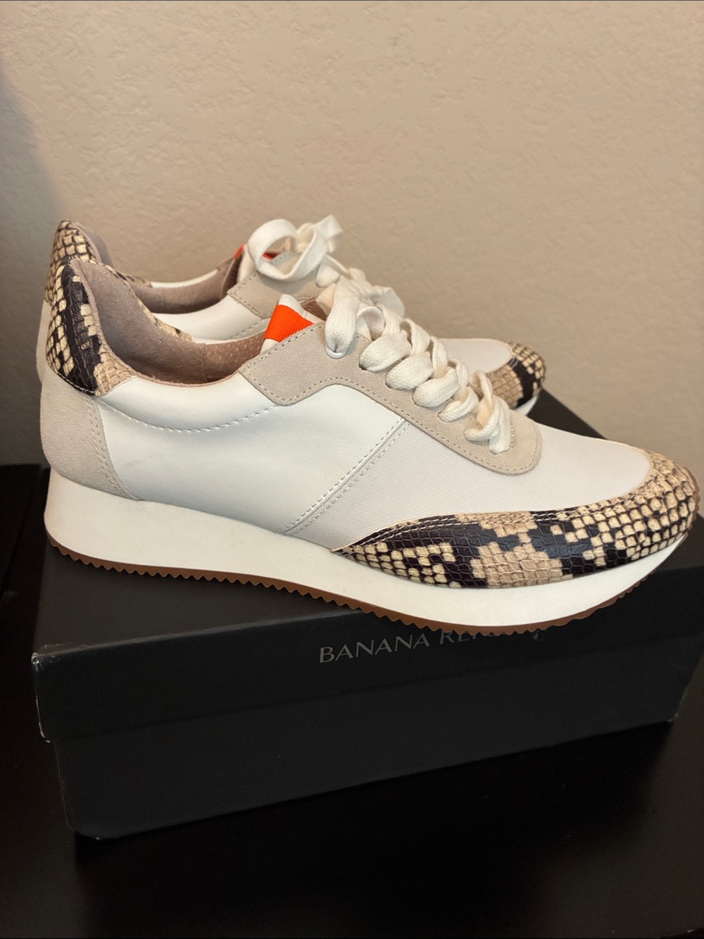 Banana Republic White Sneakers with Beige and Black Snake-Print - Picture 6 of 6